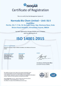 Narmada Unit 1 and 2, ISO 14001 2015 Certificate