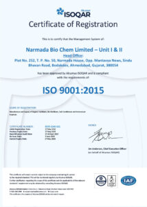 Narmada Unit 1 and 2, ISO 9001 2015 Certificate