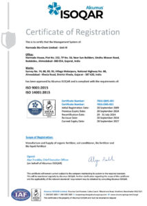 Narmada Unit 3, ISO 9001, ISO 140001 2015 Certificate 2