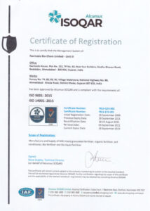 Narmada Unit 3, ISO 9001, ISO 140001 2015 Certificate