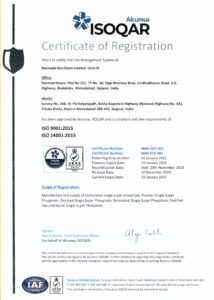 Narmada Unit 4, ISO 9001, ISO 140001 2015 Certificate 3