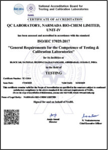 Narmada Unit 4, QC laboratory, Certificate of Accreditation